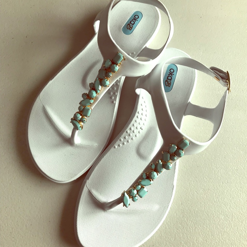 Adorable White Gemmed Sandals